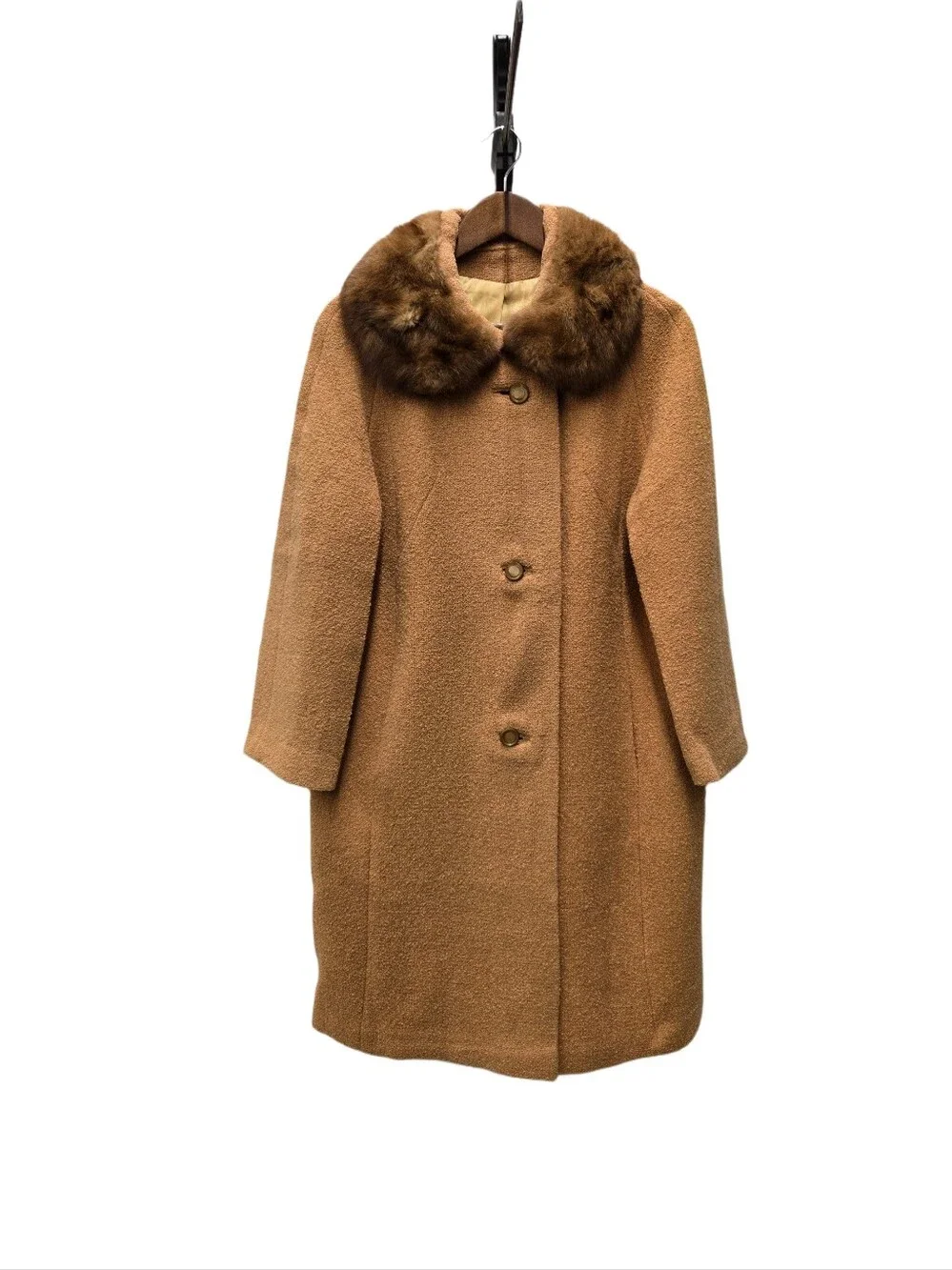 Vintage 1950s -60s Bouclé Overcoat with Mink Collar